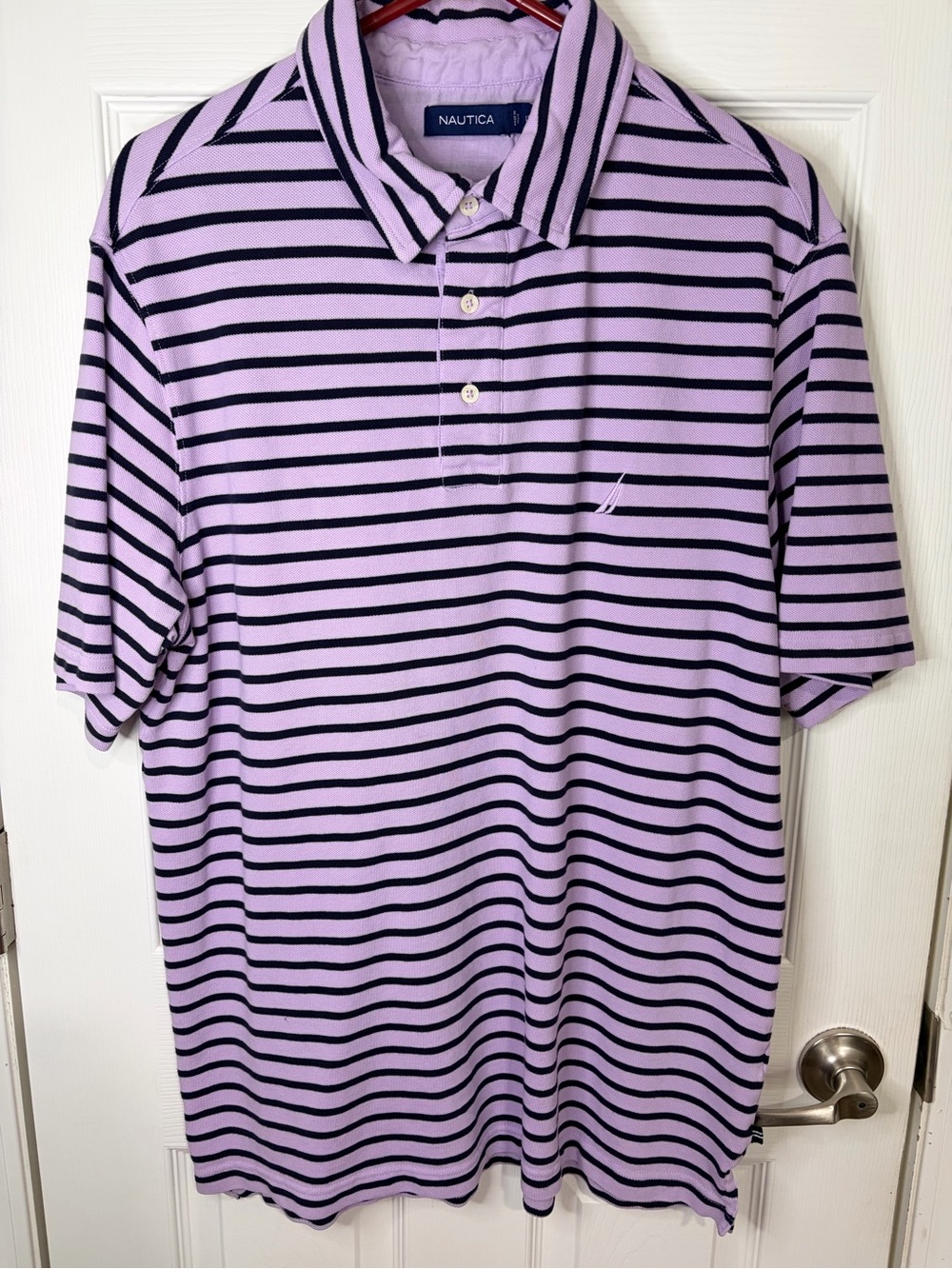 Nautica Lavender and Navy Striped Polo Shirt